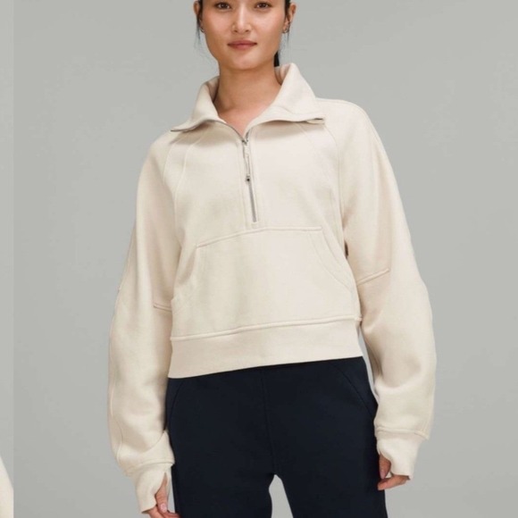 lululemon athletica Tops - Lululemon Scuba Oversized Funnel Neck Half Zip Sweatshirt White Opal M/L